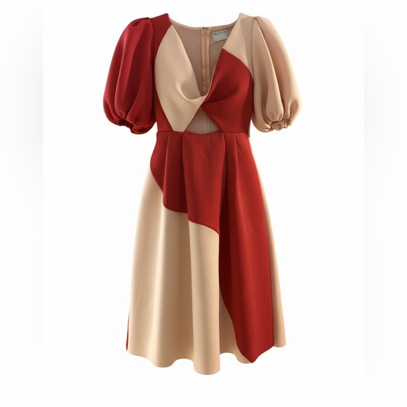 Elegant Red and Cream Women's Dress - Picture 2 of 2